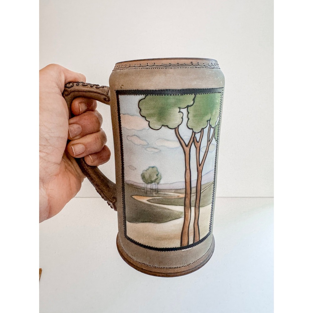 Antique Nippon Hand Painted Beer Stein Moriage Tavern Scene Landscape Porcelain - Picture 2 of 11